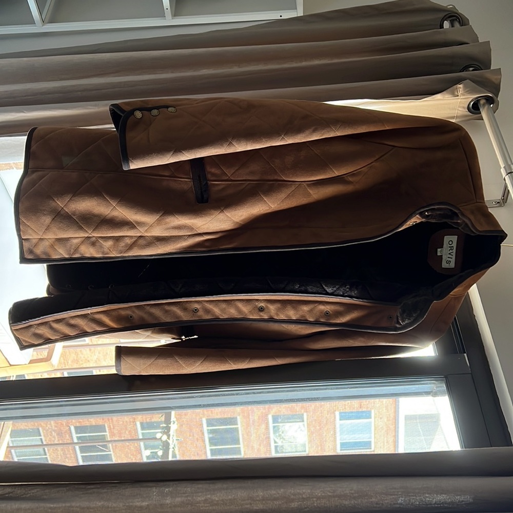 Orvis Quilted Coat Brown Faux Suede Faux Fur Lined Size L
